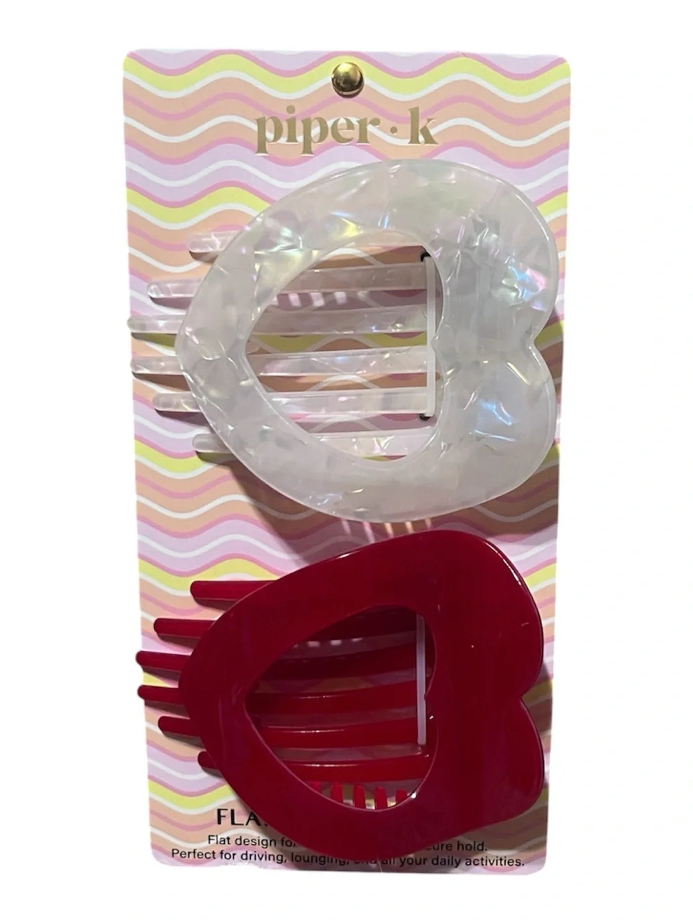 Piper K Flat Hair Claw Clips – 2 Pack Pink & Pearl – NWT